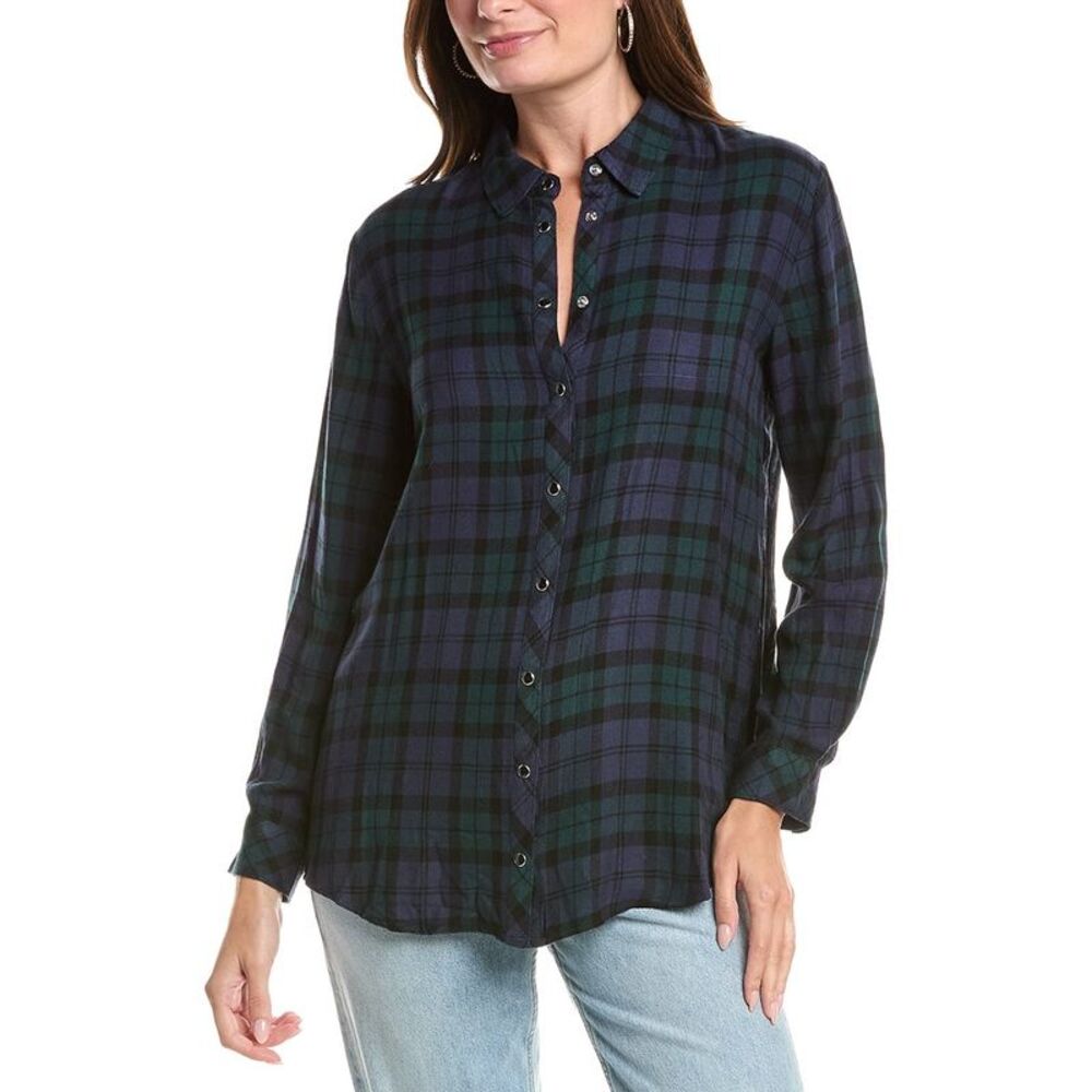 Johnny Was Womens Velvet Back Oversized Shirt, Green